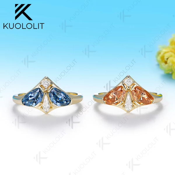 Kuololit Champagne Blue White Moissanite Engagement Ring for Women Men Solid 14K 10K Yellow Gold for Engagement Christmas Anniversary Gifts