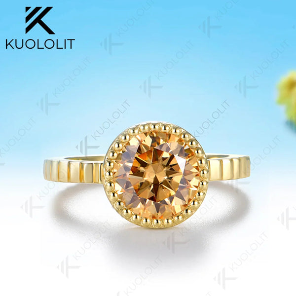 Kuololit 3CT Champagne Moissanite Custom Ring for Women Solid 14K 10K 585 Yellow Gold for Christmas Gifts Engagement Anniversary