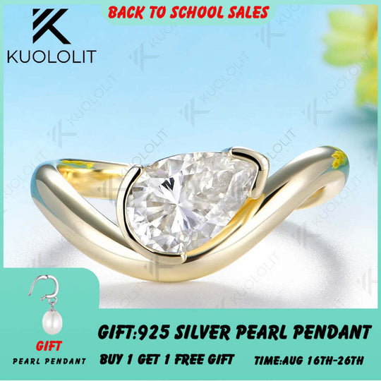 Kuololit 1.5ct Pear Cut Moissanite Custom Ring for Women Men Solid 14K 10K 925 Silver Yellow Gold Pear for Anniversary Christmas Gifts