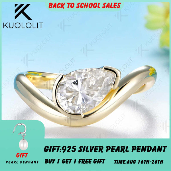 Kuololit 1.5ct Pear Cut Moissanite Custom Ring for Women Men Solid 14K 10K 925 Silver Yellow Gold Pear for Anniversary Christmas Gifts