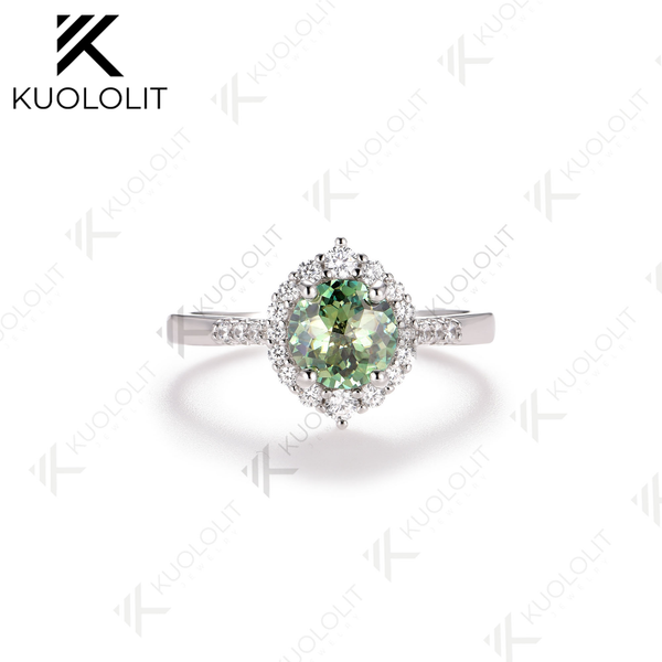 Kuololit  1.2CT Jubilee Cut Cyan Round Moissanite Ring for Women Solid 925 White Gold Engagement Ring for Christmas Gifts Party