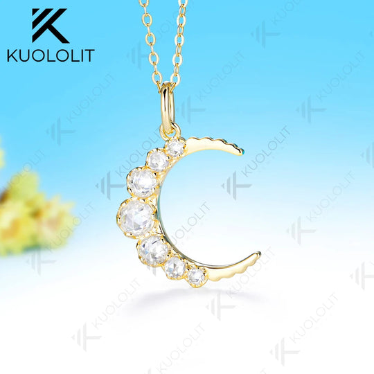 Kuololit 1.3CTW Rose Cut Moissanite Custom Necklace for Women Solid 14K 10K 925 Sliver Yellow Gold for Christmas Gifts Party