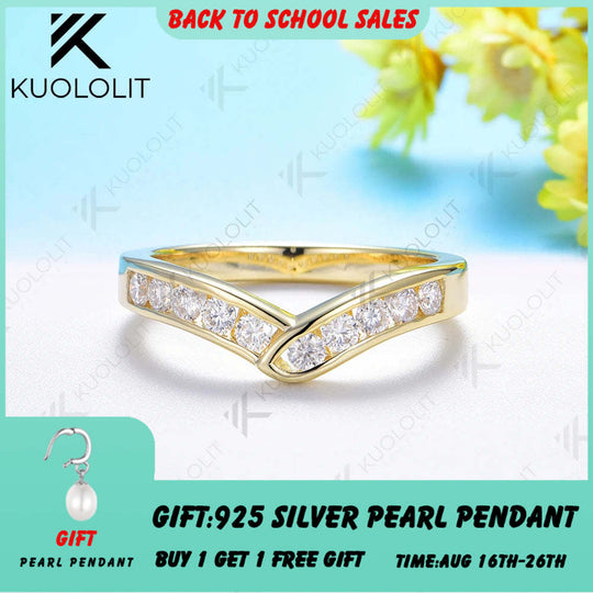Kuololit 0,5 ct Moissantie V-Band-Ringe für Damen, massives 585er 14K Gold, passendes Ring-Set, Ring für Jahrestag, klassisch, Weihnachten 