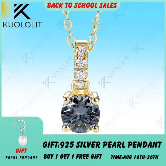 Kuololit 1CT Gray Moissanite Custom Necklace for Women Solid 585 14K 10K Yellow Gold Round Necklace for Christmas Gifts Party