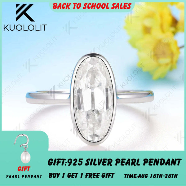 Kuololit 3CT OMC Long Oval Cut Moissanite for Women Soild 10K 14K White Gold Engagement Ring for Christmas Party Anniversary