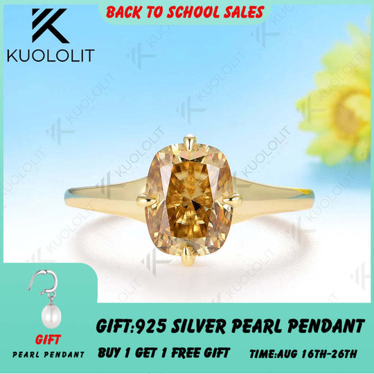 Kuololit 3CT Champagne Moissanite Ring for Women Solid 14K 10K 585 Yellow Gold Engagement Ring for Christmas Gift Party