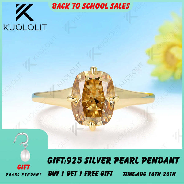 Kuololit 3CT Champagne Moissanite Ring for Women Solid 14K 10K 585 Yellow Gold Engagement Ring for Christmas Gift Party