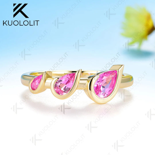 Kuololit 1.1CTW Lab Grown Pink Sapphire Custom Ring for Women Men Solid 10K 14K Yellow Gold for Anniversary Christmas Gift Party