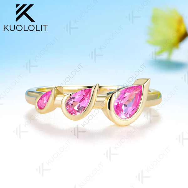 Kuololit 1.1CTW Lab Grown Pink Sapphire Custom Ring for Women Men Solid 10K 14K Yellow Gold for Anniversary Christmas Gift Party