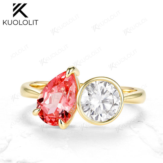 Kuololit 2.5CTW Lab Pink Sapphire Moissanite Custom Ring for Women Men Solid 14K 10K 925 Silver White Gold for Christmas Gifts