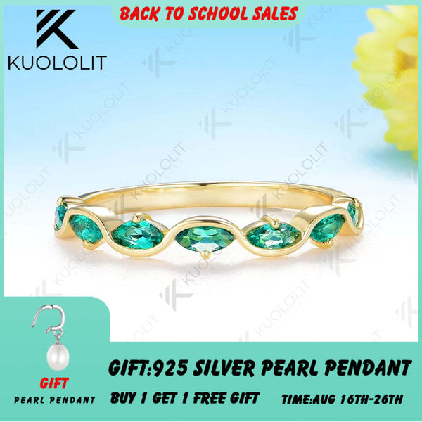 Kuololit 0.7CTW Lab Grown Eemrald Ring for Women Solid 14K 10K 585 Yellow Gold  Eternity Half Band for Christmas Gifts Party