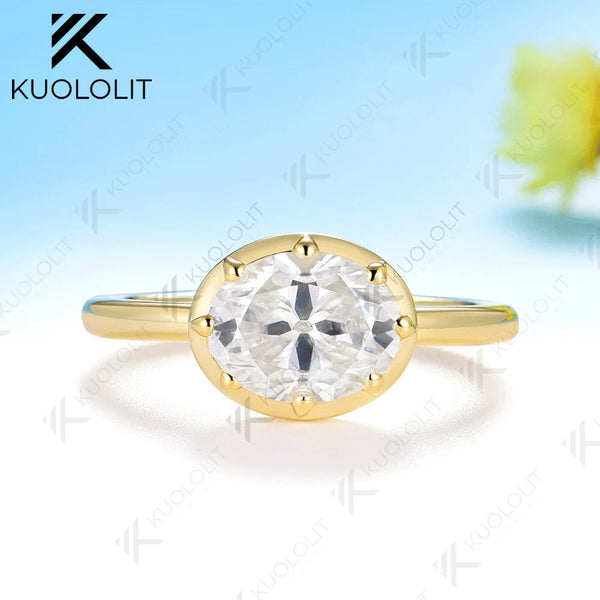 Kuololit 2CT OMC Moissanite Ring for Women Solid 14K 10K 585 Yellow Gold Engagement Ring for Christmas Gifts Party Engagement