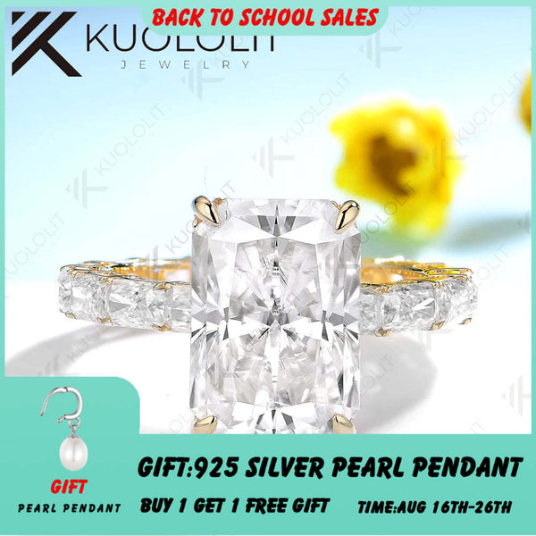 Kuololit 7CT Center Radiant Cut Moissanite Ring for Women Solid 14K 10K 585 Yellow Gold Engagement Ring for Christmas Gifts