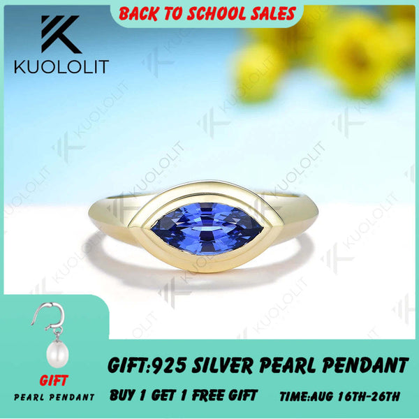 Kuololit 1ct Marquise Labor-Saphirring für Damen, massiver PT950 14K 10K Gelbgold-Solitärring, ideal als Verlobungs- oder Valentinstagsgeschenk 