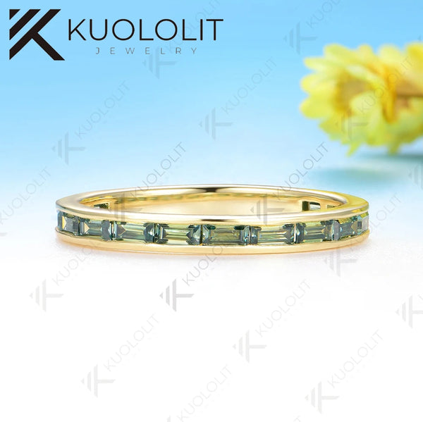 Kuololit 1.5CTW Cyan Moissanite Channel Set Ring for Women Solid14K10K 585 Yellow Gold Wedding Bands for Party Christmas Gifts