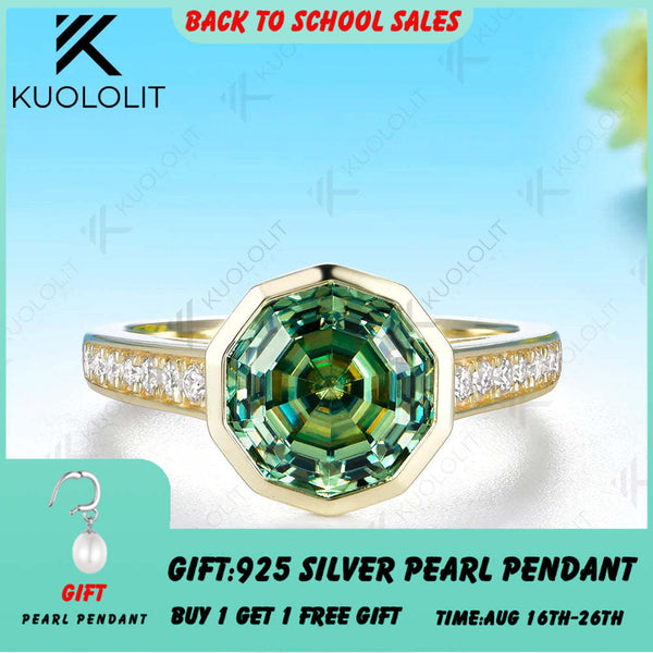 Kuololit 3.5CT Cyan Moissanite Decagon Cut Custom Ring for Women Solid 14K 10K 585 Yellow Gold for Christmas Gifts Party