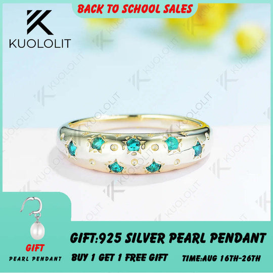 Kuololit 0.21CTW Lab Grown Emerald Starburst Band Rings Engagement Rings for Women Men Solid 14K Gold for Wedding Christmas Gift