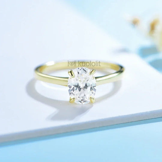 Kuololit 585 14K Yellow Gold 1.5CT 1.0CT Moissanite Ring for Women Ova Solitaire Ring Engagement Moissanite with Certificate GRA