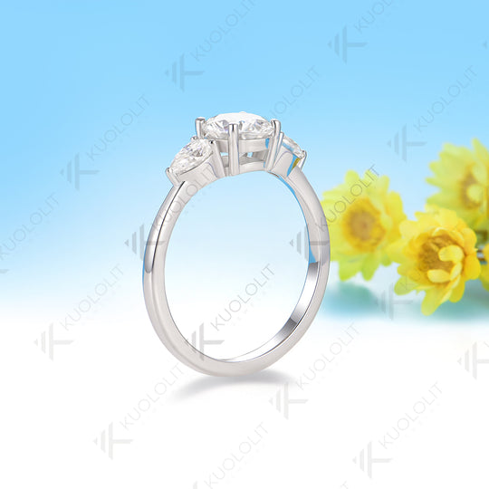 Kuololit 1CT Round Cyan Moissanite Engagement Ring for Women Solid 14K 10K 585 Yellow Gold Ring for Christmas Gifts Party