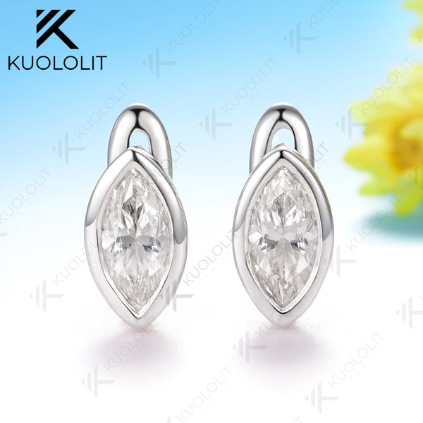 Kuololit 1CTW Marquise Moissanite Lab Grown Ruby Emerald Clip Earrings for Women Solid 14K10K 585 Rose Gold Earrings for Engagement Christmas Gifts
