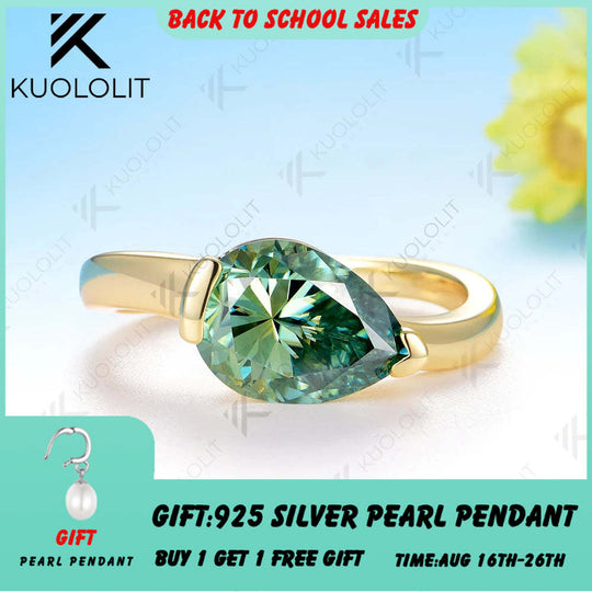 Kuololit 3.5CT Cyan Moissanite Ring for Women Solid 14K 10K 585 Yellow Gold Engagement Ring for Anniversary Christmas Gift Party
