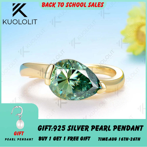 Kuololit 3.5CT Cyan Moissanite Ring for Women Solid 14K 10K 585 Yellow Gold Engagement Ring for Anniversary Christmas Gift Party