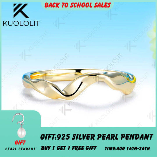 Kuololit Bare Metal and Stone Ring for Women Soild 10K 14K Yellow Gold Ring Twist Ribbon Wedding Band for Engagement Christmas Gifts Simple