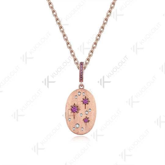 Collier Kuololit en saphir rose de laboratoire pour femme, pendentif en moissanite argentée (argent 925, or 10K, 14K ou 18K) pour fiançailles ou Noël. 