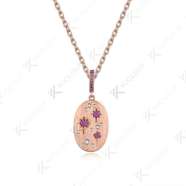 Kuololit Lab Grown Pink Sapphire Necklace for Women Solid 10K 14K 18K 925 Sliver Moissanite Pendant  for Engagement Christmas