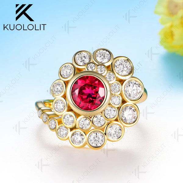 Kuololit 1CT Lab Grown Ruby Moissanite Spiral Ring for Women Solid 14K10K 585 Yellow Gold Spiral Ring for Christmas Gifts Party