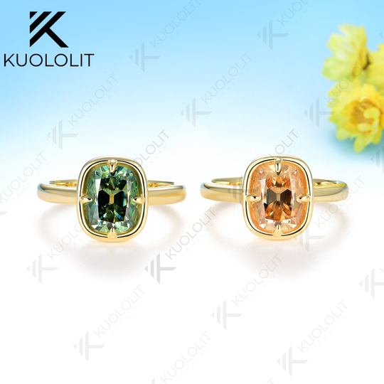 Kuololit 3CT OMC Cushion Cyan Champagne Moissanite Engagement Ring for Women Soild 10K 14K Yellow Gold  Ring for Christmas Gifts Party Anniversary