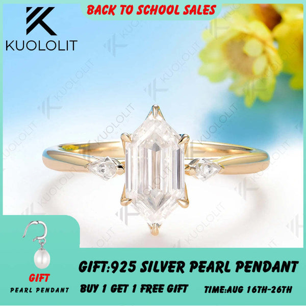 Kuololit 2CT Long Hexagon Kite Cut Moissanite Set Ring for Women Solid 14K 10K 585 Yellow Gold  for Christmas Gifts Engagement