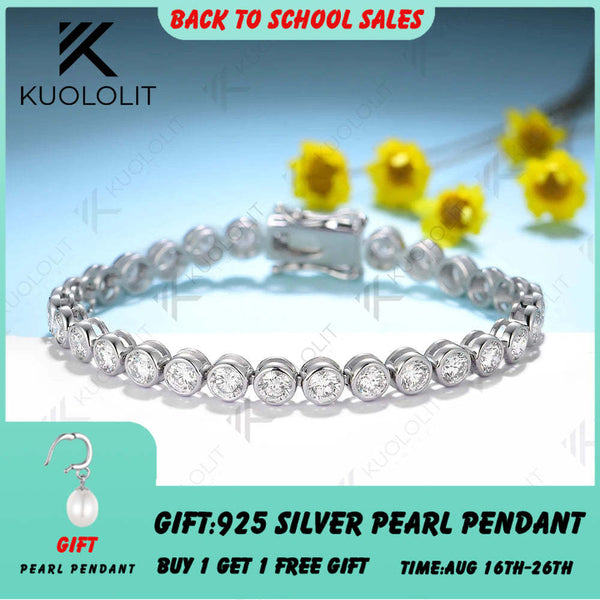 Kuololit 10.5CTW Moissanite Bezel Set Tennis Bracelet for Women Pure 18K 14K 10K Gold Bracelet for Anniversary Engagement Gifts