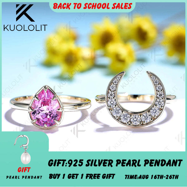 Kuololit 2.2CT Lab Grown Pink Sapphire Set Ring for Women Solid 14K 10K Yellow Gold Ring for Anniversary Christmas Gift Custom