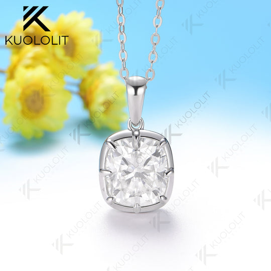 Kuololit 2.5CT Cyan Moissanite Lab Grown Pink Sapphire  Cushion Cut Necklace for Women Solid14K10K 585 Yellow Gold Necklace for Christmas Gift Engagement