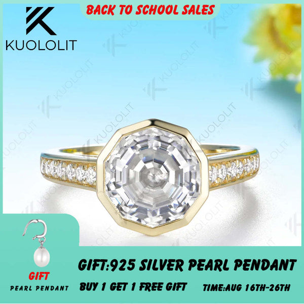 Kuololit 3.5CT Decagon Cut Moissanite Custom Ring for Women Solid 14K 10K 585 Yellow Gold Engagement Ring for Christmas Gift