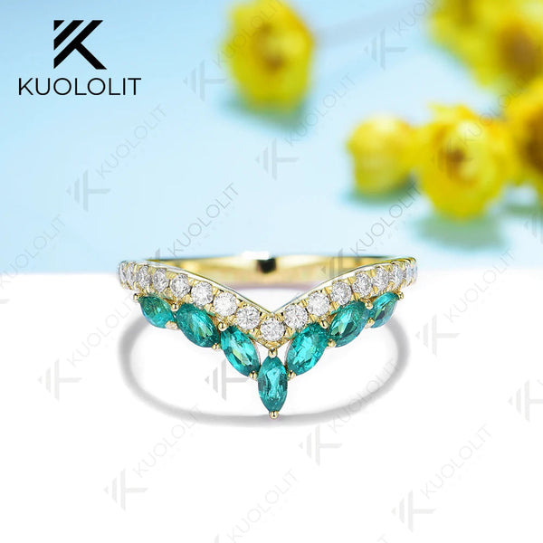 Kuololit 1CTW Labor-Smaragd- und Moissanit-Ringe für Damen und Herren, massive 14K/10K Gelbgold-Bandringe, ideal für Hochzeit und Weihnachten 