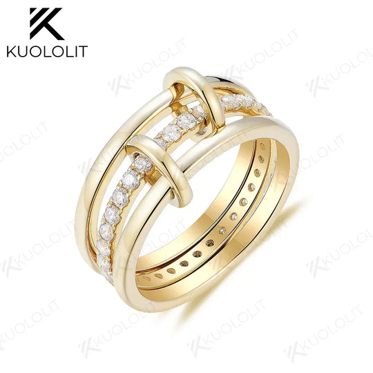 Kuololit-Ringe mit im Labor gezüchteten Diamanten für Damen und Herren aus massivem 18K, 14K und 10K Gold. 3-Ring-Set, Ehering, Verlobungsring oder Jahrestagsring. 
