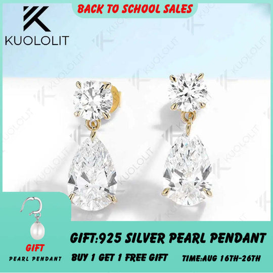 Kuololit 4CTW Moisssanite Stub Earrings for Women Solid 18K 14K 10K 585 Yellow Gold Pear Cut Clip Earring for Christmas Gift