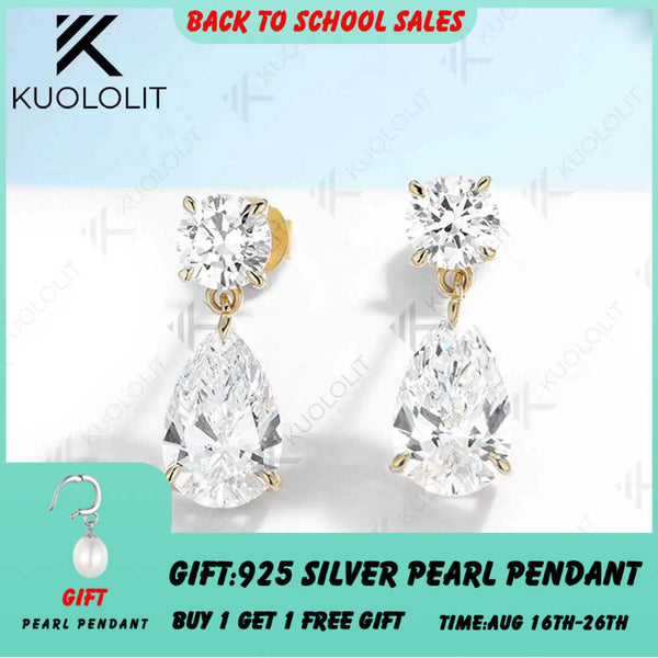 Kuololit 4CTW Moisssanite Stub Earrings for Women Solid 18K 14K 10K 585 Yellow Gold Pear Cut Clip Earring for Christmas Gift