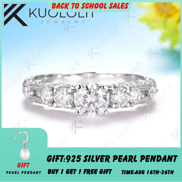 Kuololit 0.5CT Ceter Moissanite Ring for Women Solid 585 18K14K 10K Gold Ring for Anniversary Engagement Gifts Christmas Wedding