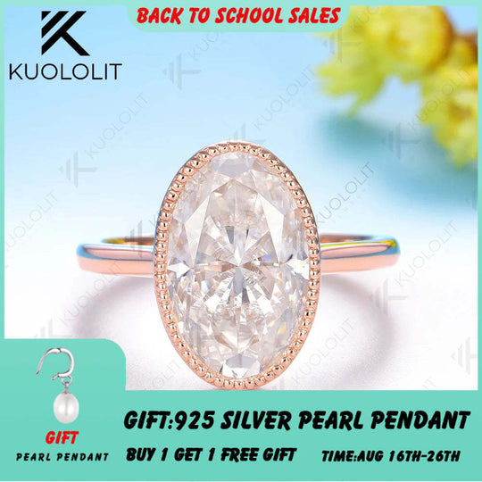 Kuololit 8CT Brillant Oval Cut Moissanite for Women Soild 10K 14K Rose Gold Engagement Ring for Christmas Gift Party Anniversary