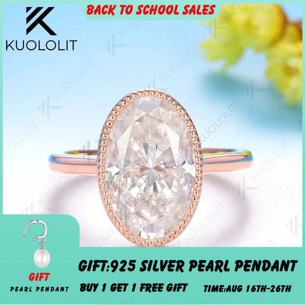 Kuololit 8CT Brillant Oval Cut Moissanite for Women Soild 10K 14K Rose Gold Engagement Ring for Christmas Gift Party Anniversary