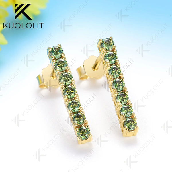 Kuololit 0.63CTW Cyan Moissanite Custom Stud Earrings for Women Solid 14K10K 585 Yellow Gold Stud Earrings for Christmas Gifts