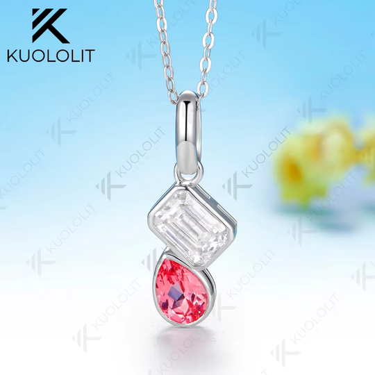 Kuololit 1.8CTW Champagne Moissanite or Lab Pink Sapphire Necklace for Women Solid 14K 10K 585 Yellow Gold Necklace for Christmas Gifts Party