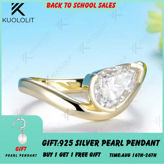 Kuololit 1.5ct IGI Lab Grown Diamonds Custom Ring for Women Men Solid 14K 10K 925 Silver Yellow Gold Pear for Christmas Gifts