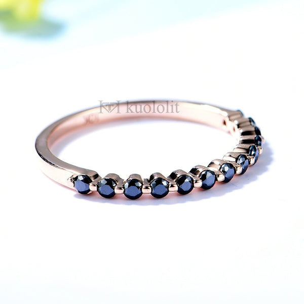 Kuololit Black Moissanite 585 14K 18K Rose Gold Bubble Ring for Women Solitaire Ring Matching Wedding Diamonds Band Engagement