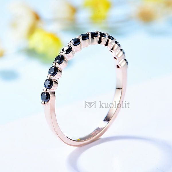 Kuololit Black Moissanite 585 14K 18K Rose Gold Bubble Ring for Women Solitaire Ring Matching Wedding Diamonds Band Engagement