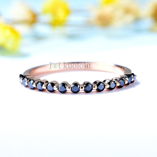 Kuololit Black Moissanite 585 14K 18K Rose Gold Bubble Ring for Women Solitaire Ring Matching Wedding Diamonds Band Engagement