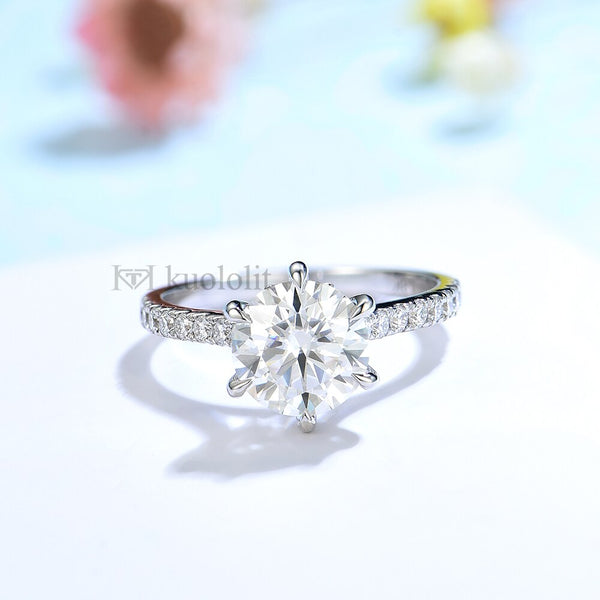 Kuololit 1.5CT Round Moissanite 18K 14K 10K 585 White Gold Ring for Women Created Diamonds Luxury Ring for Engagement Wedding